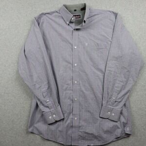 Rafter C Shirt Mens Large Western Pocket Button Up Purple Gray Plaid Long Sleeve